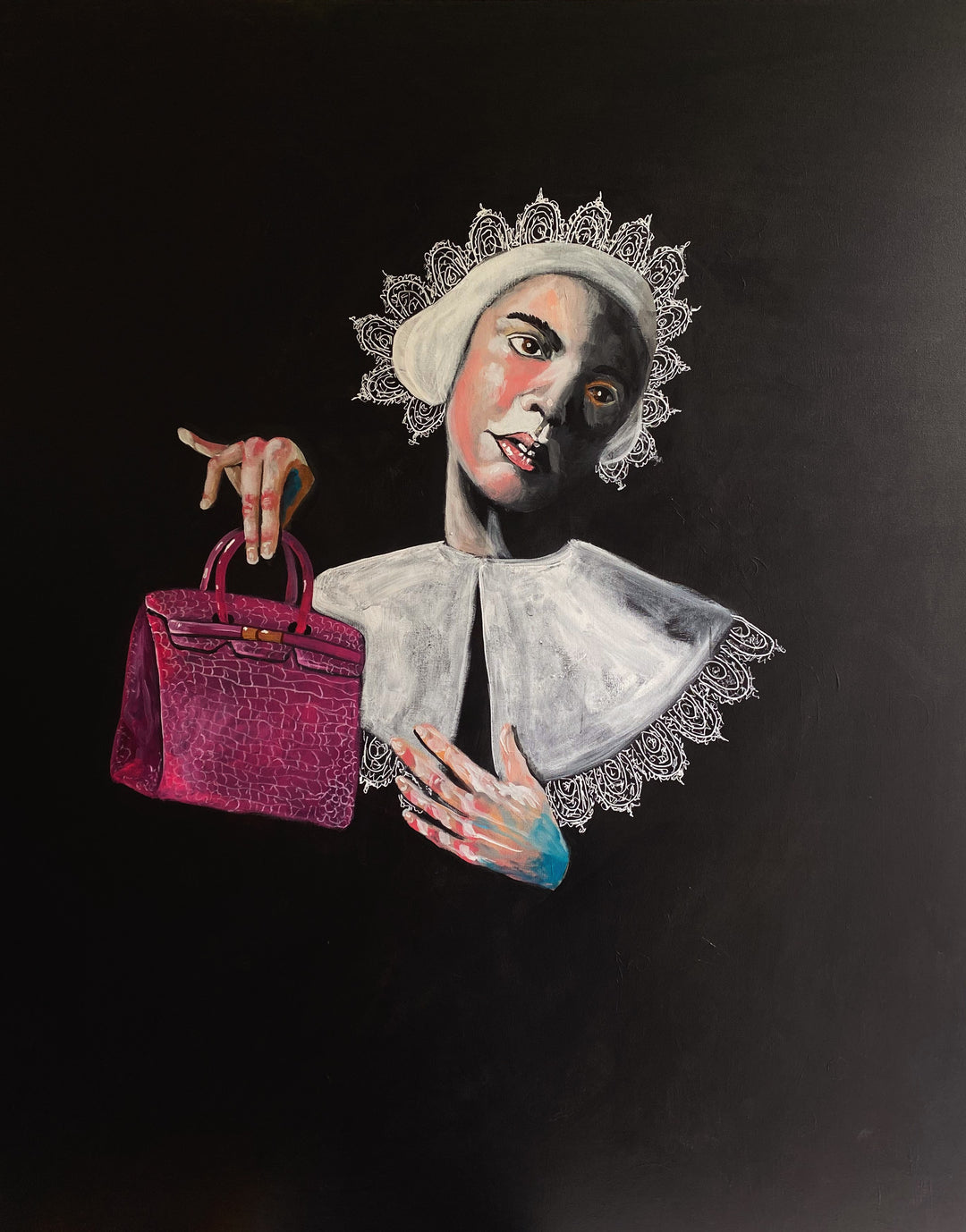 Hermès Birkin Purse in Pink Alligator | Acrylic Painting on Canvas by Robert Moore