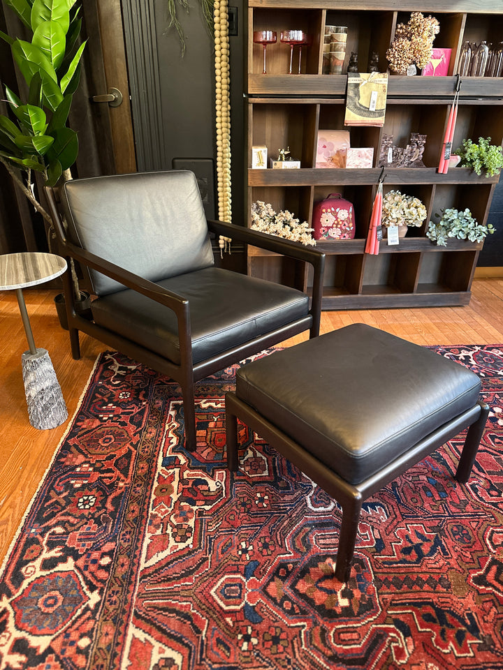 Ethnicraft Jack Chair & Ottoman, Mahogany Dark Brown, Carbone Leather