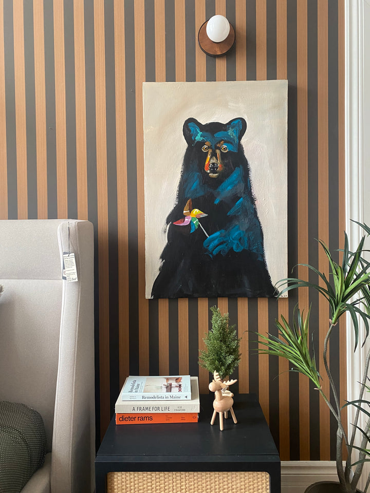 Black Bear with Pinwheel | Acrylic Painting on Canvas by Robert Moore