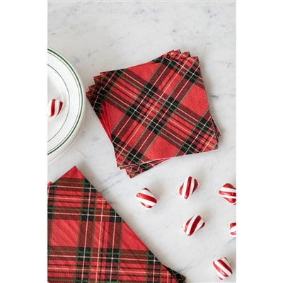 Red Plaid Cocktail Napkin