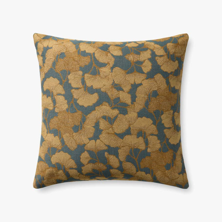 Ginkgo Cushion, Blue/Gold - 22" x 22"