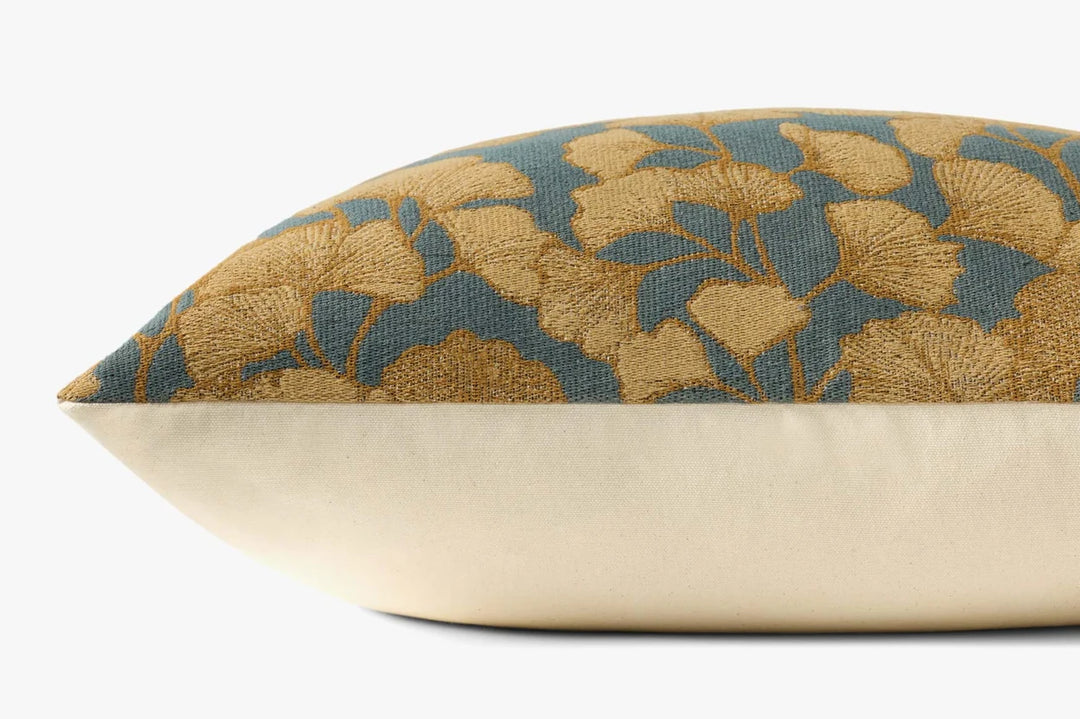 Ginkgo Cushion, Blue/Gold - 22" x 22"