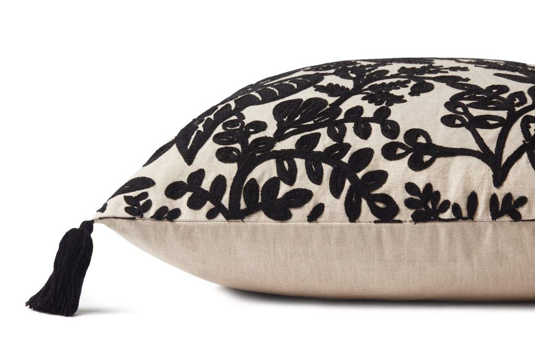 Foliage Embroidered Cushion - Black/Ivory