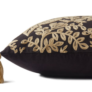 Foliage Embroidered Cushion - Black/Ivory
