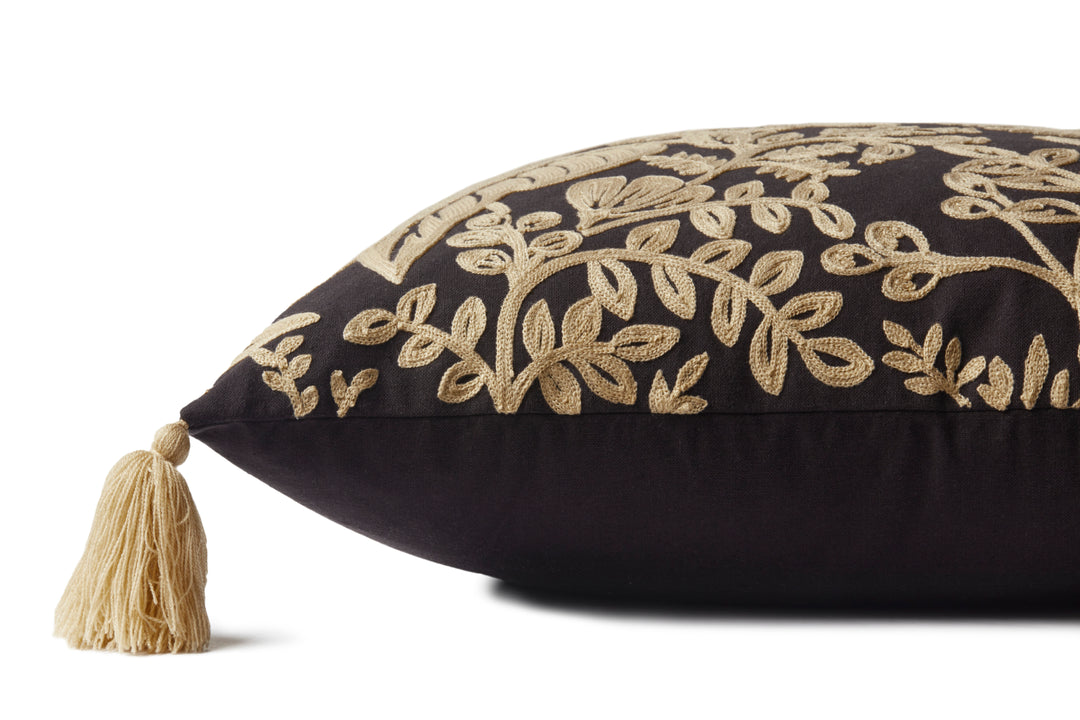 Foliage Embroidered Cushion - Black/Ivory