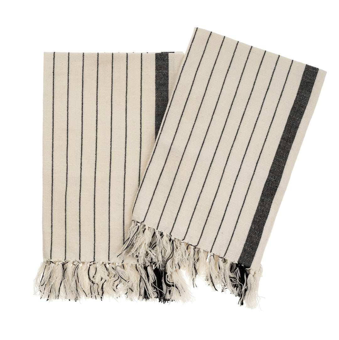 Pinstripe Hand Towels, Black