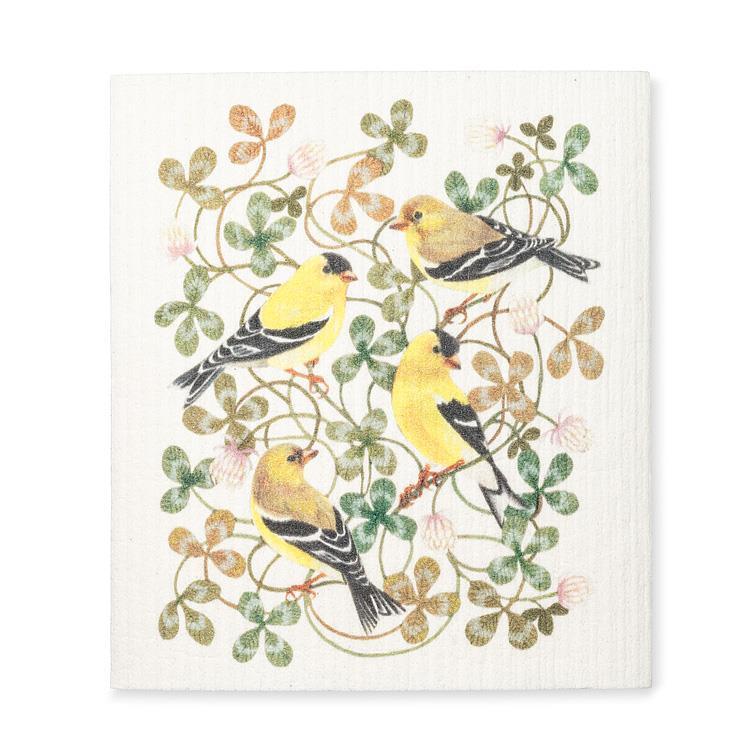 Yellow Finches & Clover Dishcloth