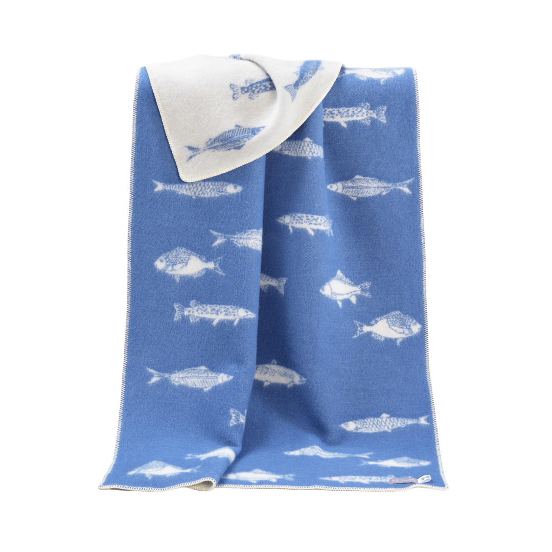 Fish Blue Wool Blanket