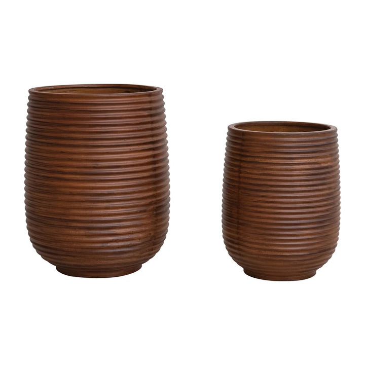 Ribbed  Stone Wood Planter