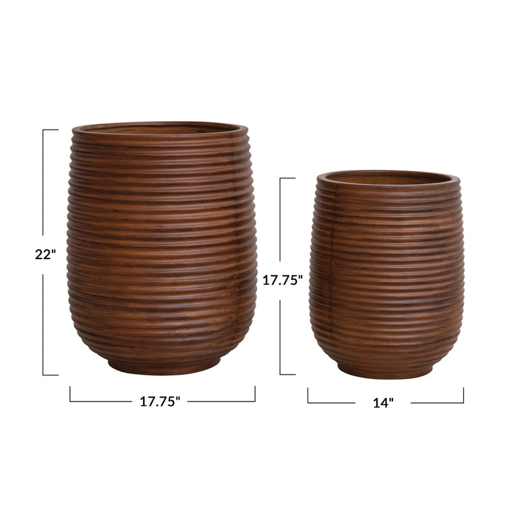 Ribbed  Stone Wood Planter