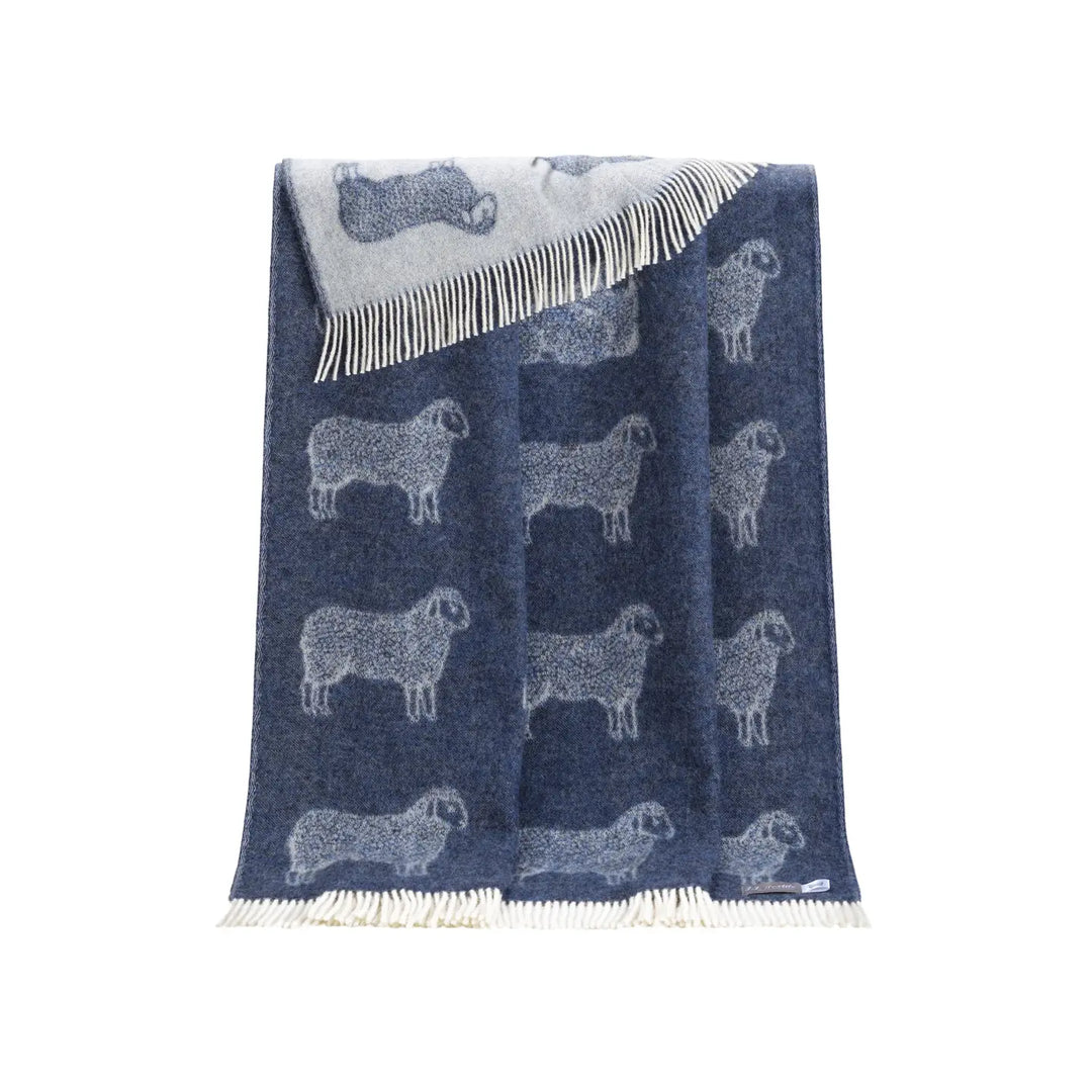 Sheep Blue Wool Throw