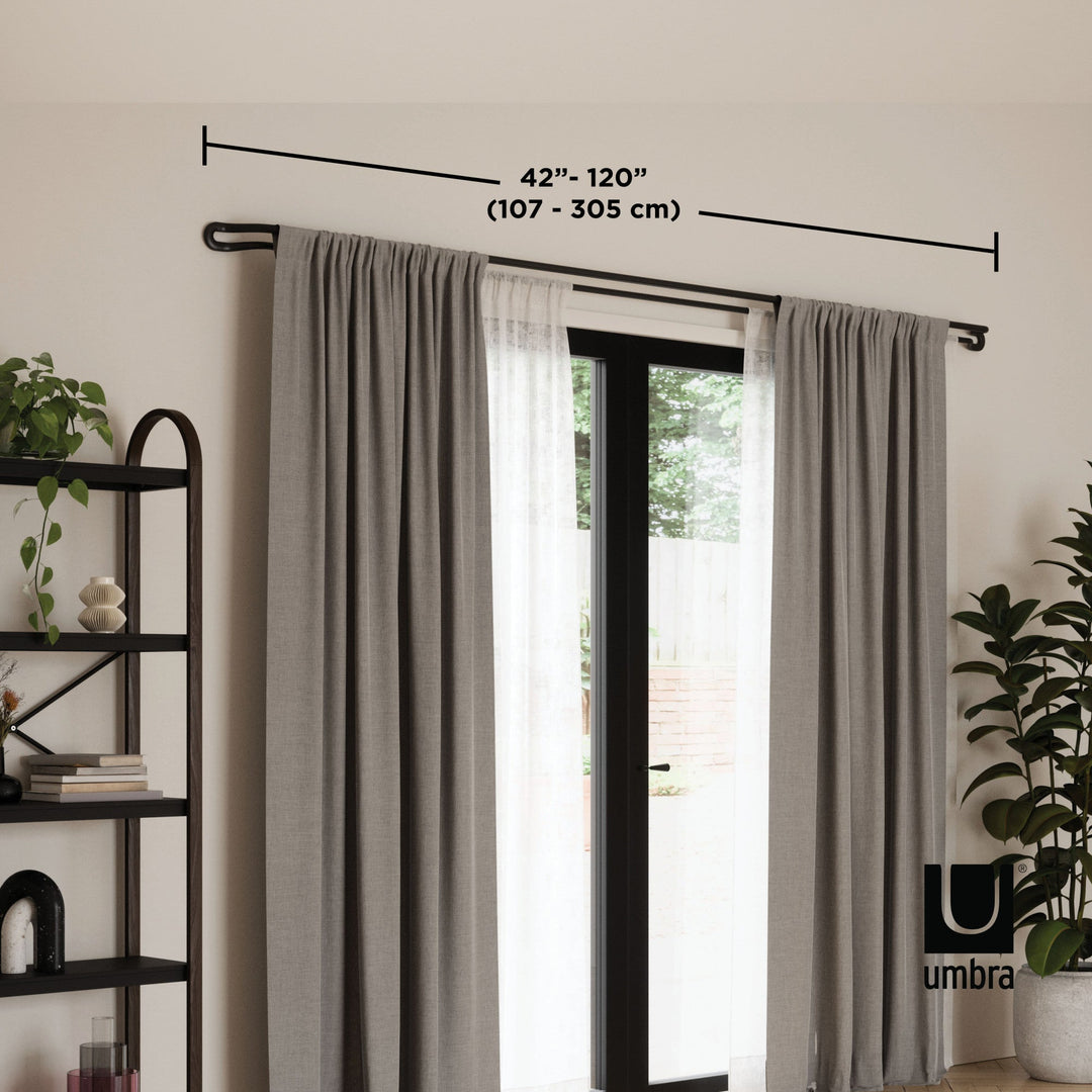 Double Curtain Rods | color: Matte-Black | size: 42-120"""" (107-305 cm) | diameter: 3/4"""" (1.9 cm)