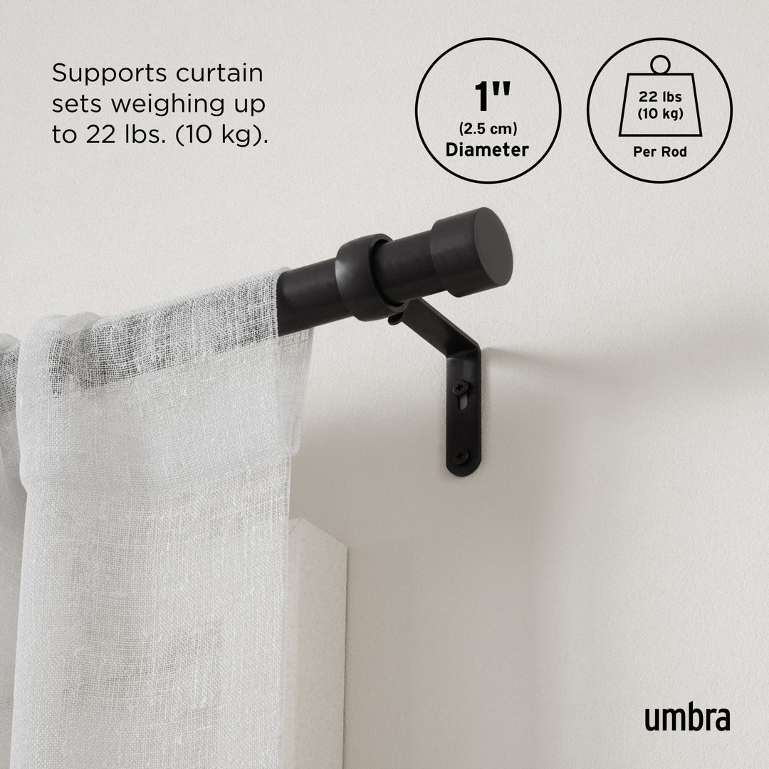 Single Curtain Rods | color: Matte-Black | size: 36-66"""" (91-168 cm) | diameter: 1"""" (2.5 cm)