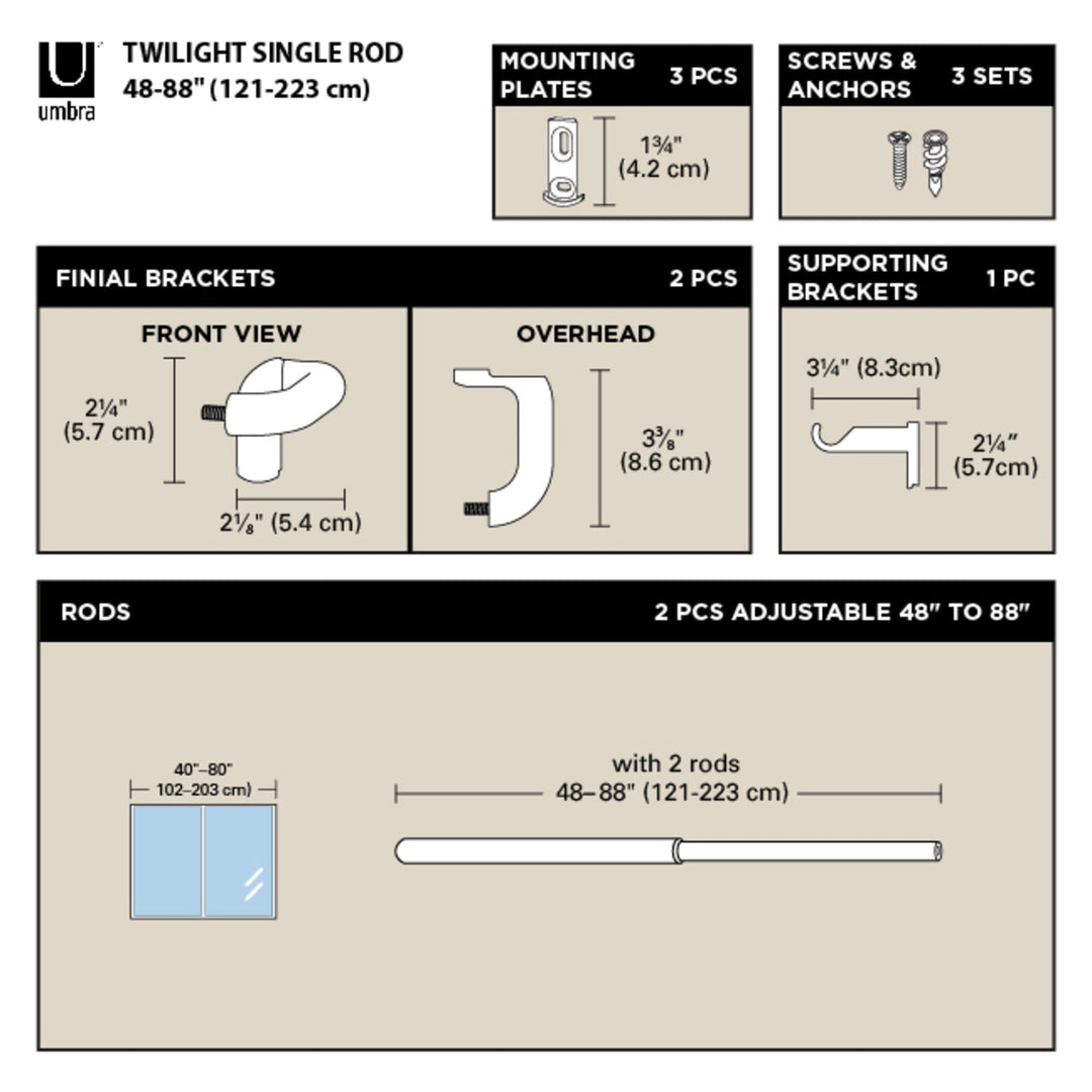 Single Curtain Rods
 | color: Matte-Nickel | size: 48-88"""" (122-224 cm) | diameter: 3/4"""" (1.9 cm)