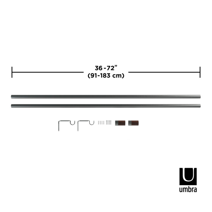 Single Curtain Rods | color: Gun-Metal | size: 36-72"""" (91-183 cm) | diameter: 1"""" (2.5 cm)