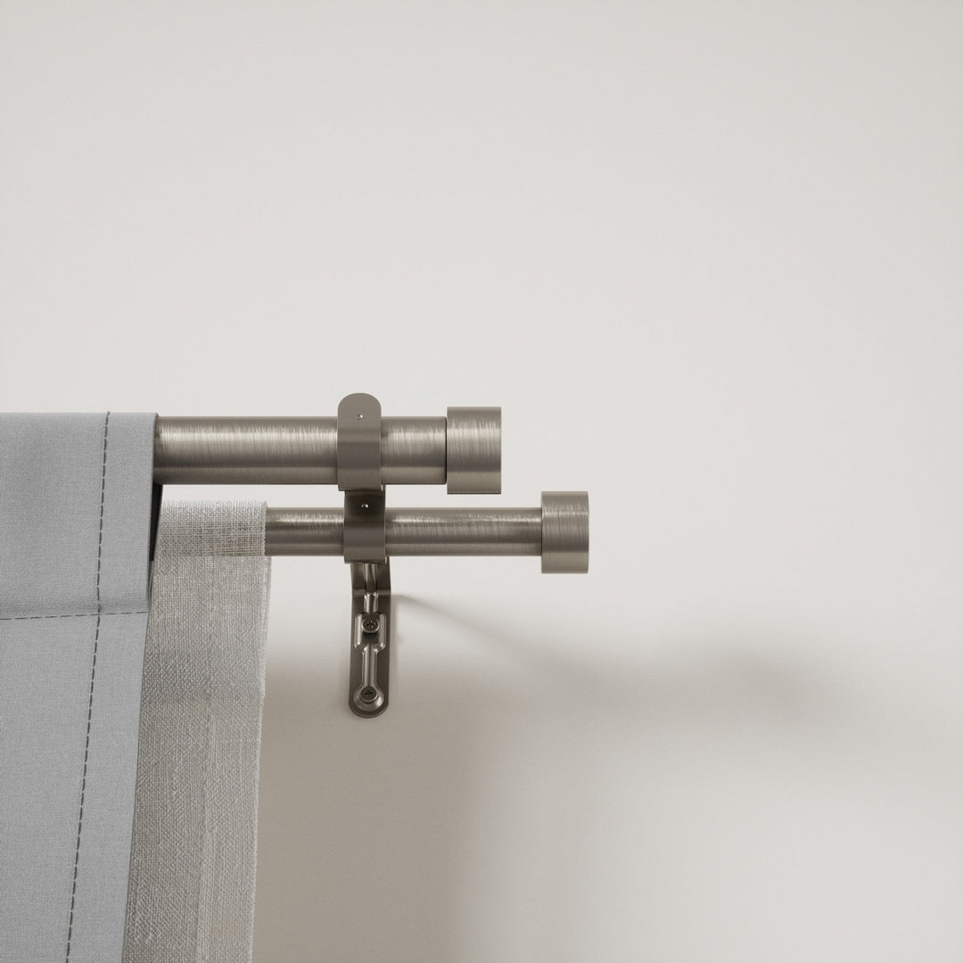 Double Curtain Rods | color: Nickel-Steel | size: 66-120""""(168-305cm) | diameter: 1""""(2.5cm) | https://vimeo.com/625708718