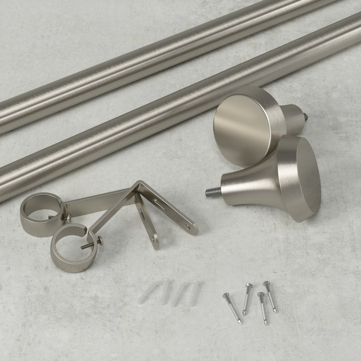 Single Curtain Rods | color: Nickel-Steel | size: 36-72"""" (91-183 cm) | diameter: 1"""" (2.5 cm)