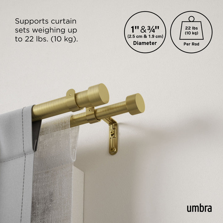 Double Curtain Rods | color: Brass | size: 66-120"""" (168-305 cm) | diameter: 1"""" (2.5 cm)