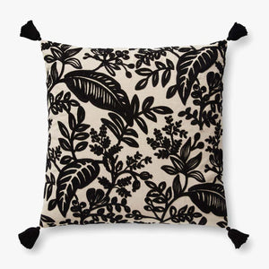 Foliage Embroidered Cushion - Black/Ivory