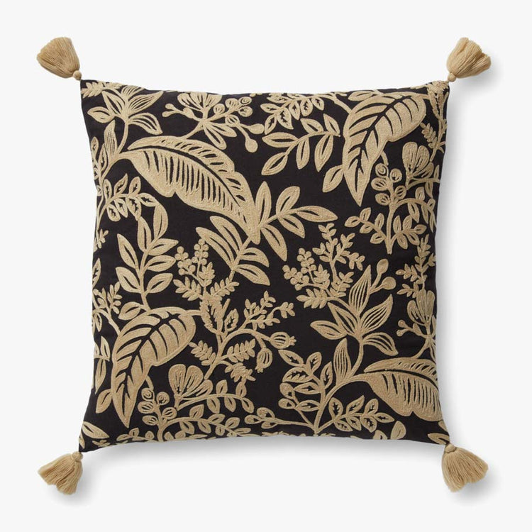 Foliage Embroidered Cushion - Black/Ivory