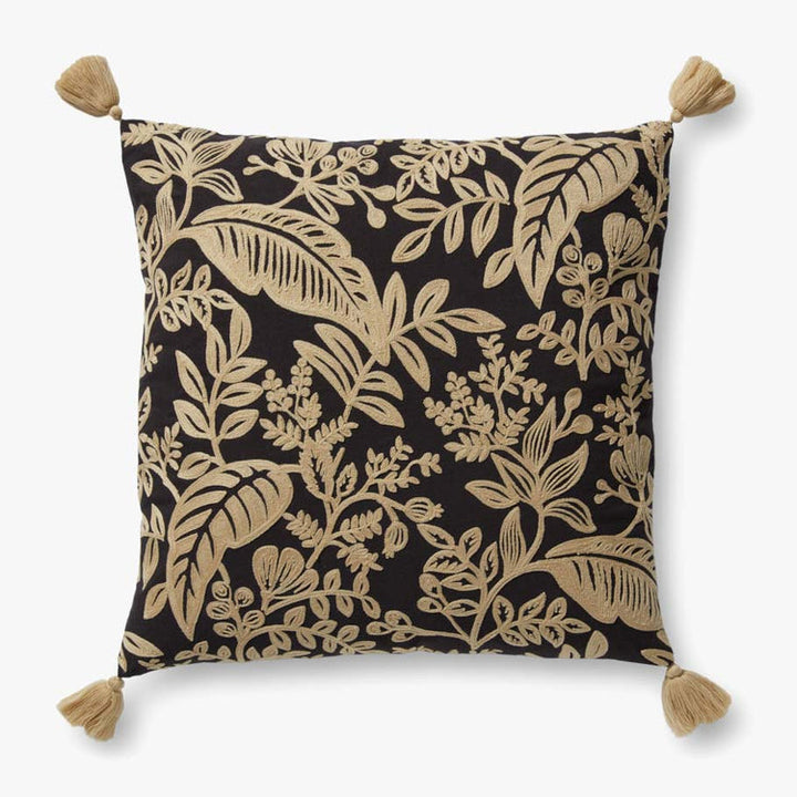 Foliage Embroidered Cushion - Black/Ivory