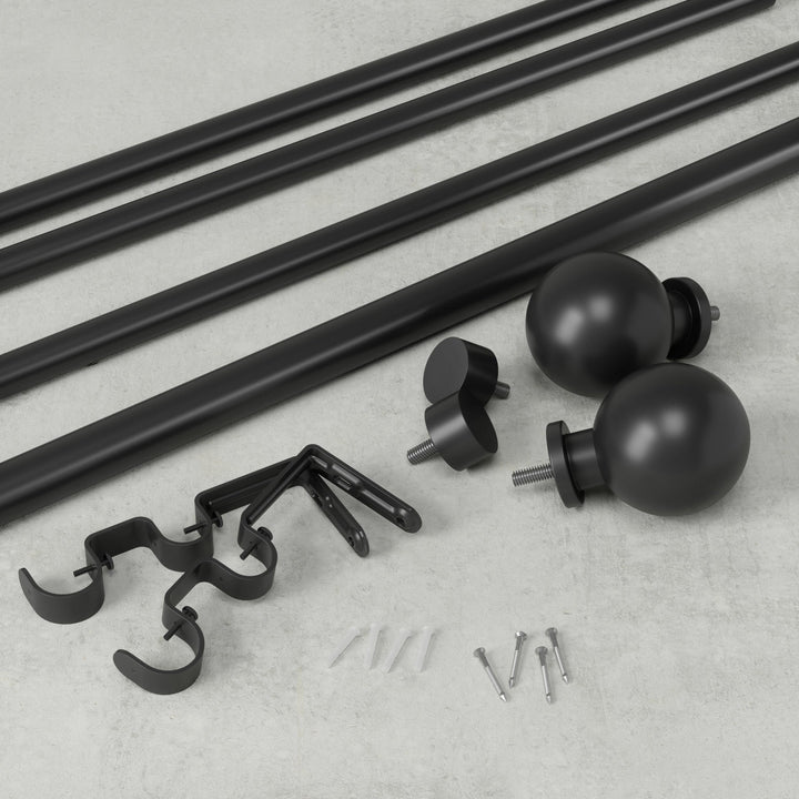 Double Curtain Rods | color: Matte-Black | size: 36-72"""" (91-183 cm) | diameter: 1"""" (2.5 cm)