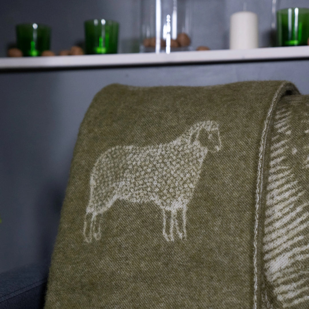 Sheep Green Wool Throw