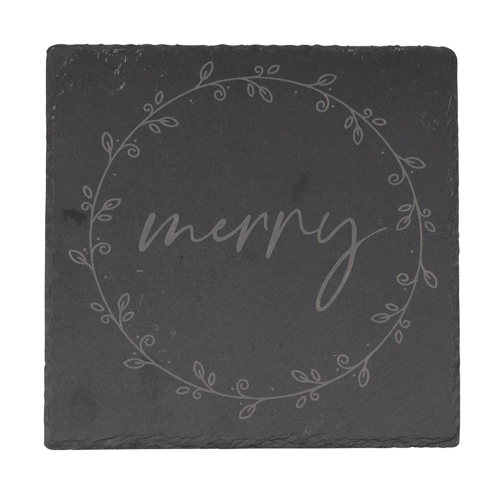 Slate Board Merry Etched Square