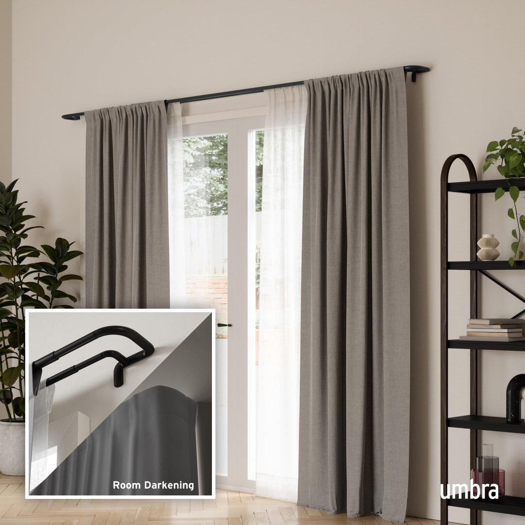 Double Curtain Rods | color: Matte-Black | size: 30-84"""" (76-213 cm) | diameter: 3/4"""" (1.9 cm)