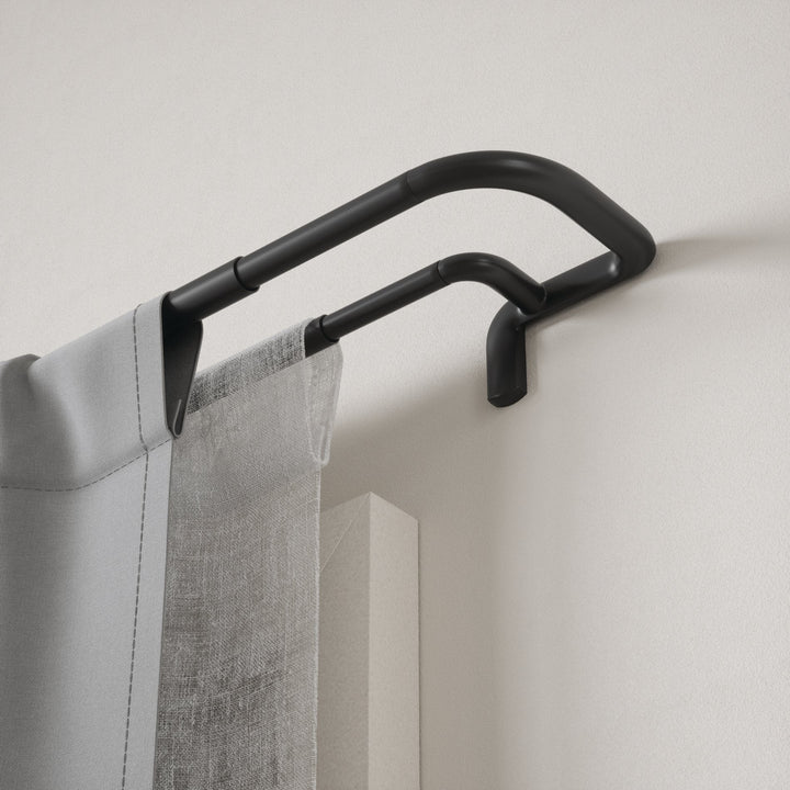 Double Curtain Rods | color: Matte-Black | size: 30-84"""" (76-213 cm) | diameter: 3/4"""" (1.9 cm) | Hover