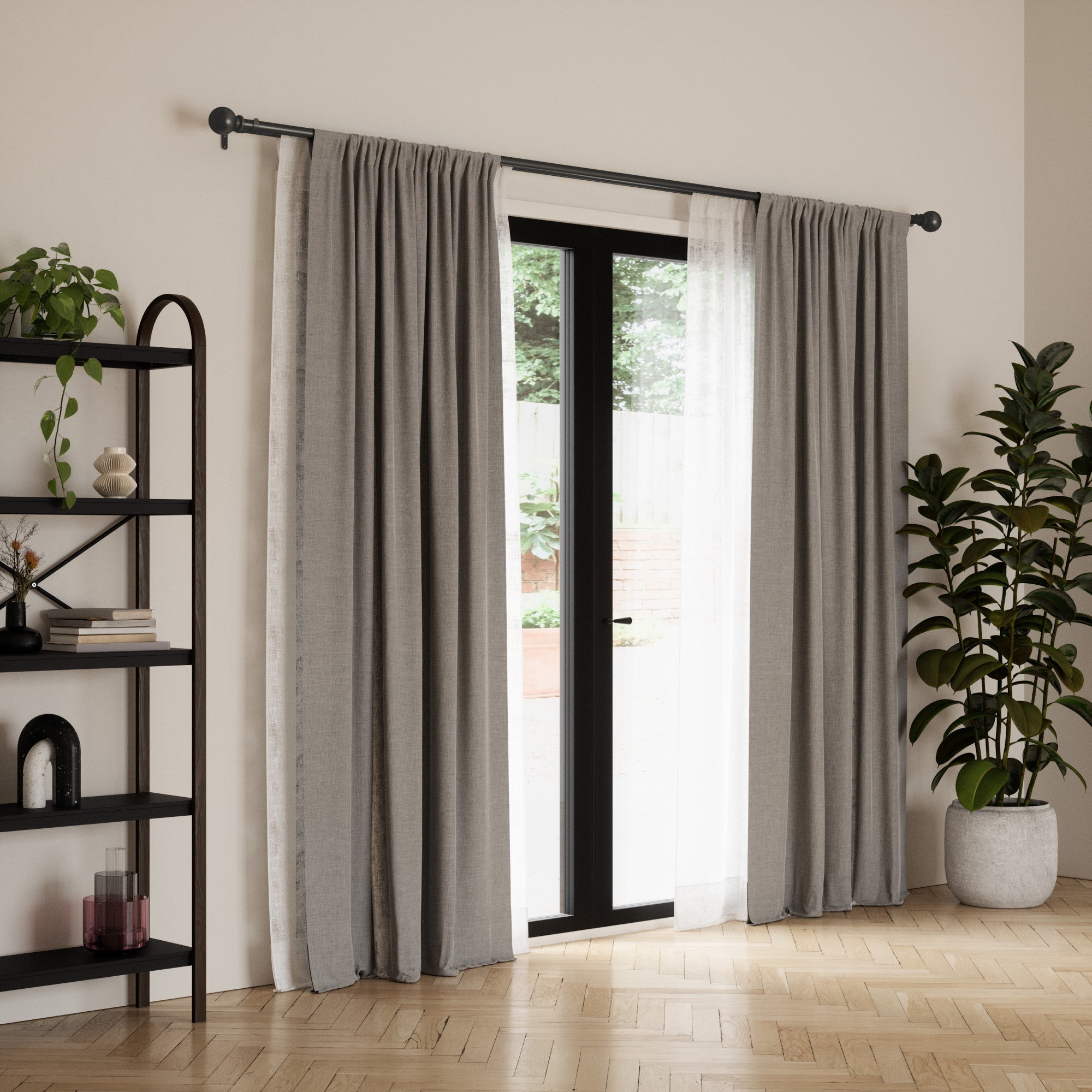 Double Curtain Rods | color: Matte-Black | size: 72-144"""" (183-366 cm) | diameter: 1"""" (2.5 cm)