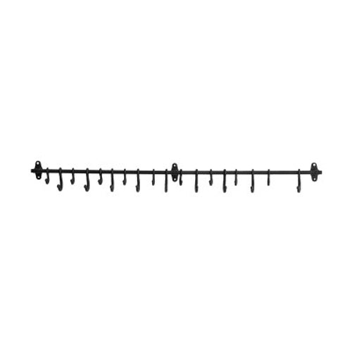 Forged Metal Wall Rod with 18 Hooks, Black